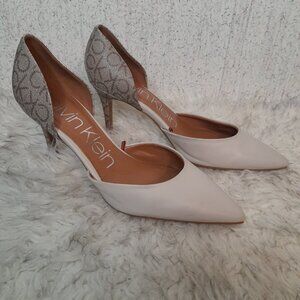 Calvin Klein Women's Gloria Pumps d'Orsay Pointed Toe Patterned Heel Size 10